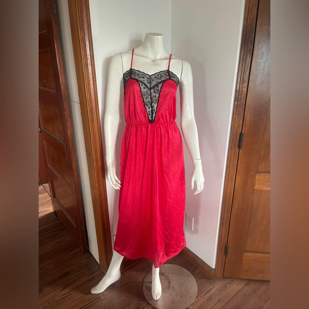 Vintage Scarlet Chemise with Ebony Lace